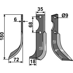 Couteau 180x35mm, gauche - Grillo (Pinza) - 48171