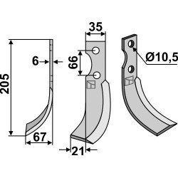 Couteau 205x35mm, gauche - Grillo (Pinza) - 11294