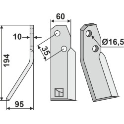 Dent rotative 194x60mm, gauche - Falconero