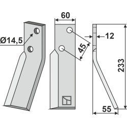 Dent rotative 233x60mm, droit - Falc