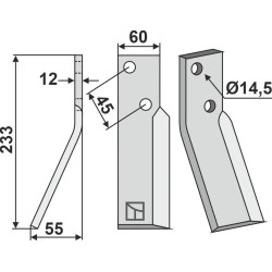 Dent rotative 233x60mm, gauche - Falc