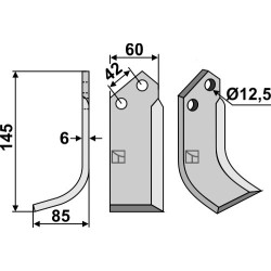Couteau 145x60mm, gauche - Comeb - R22/FPR-FPSR