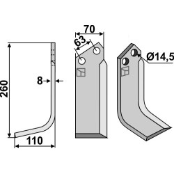 Couteau 260x70mm, gauche - Celli