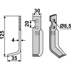 Couteau 125x30mm, gauche - Bungartz - E 5 2057