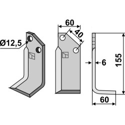 Couteau 155x60mm, droit - Breviglieri - M6 - M4