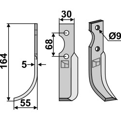 Couteau 164x30mm, gauche - Benassi - RT10-12/BN9-10 - 6CM0301
