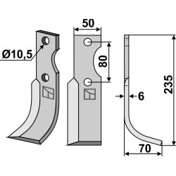 Couteau 235x50mm, droit - Benassi - RL95/12(12-7) - 6CM020