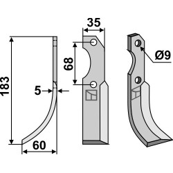 Couteau 183x35mm, gauche - Benassi - RL50/12BL55BL60S.520 - 6CM013