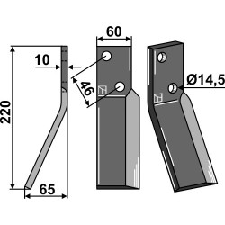 Dent rotative 220x60mm, gauche - Agric