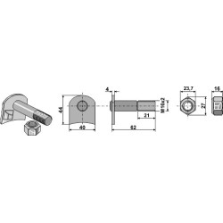 Boulon pour couteau avec écrou à freinage interne - embouti - Humus - 19/30025116D - 590-95-075
