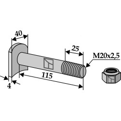 Boulon M 20 x 2,5 - 8.8 avec écrou à freinage interne - Humus - Schraube 22495014  Mutter 9098601