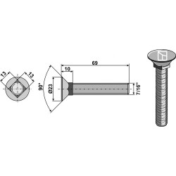 Boulon de charrue 7/16"x69 - Bourgault