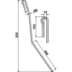 Griffe de semoir Ø9mm - extérieur gauche - Amazone - 952591 / 963435