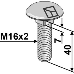 Boulon à tête bombée M16x2x40 sans écrou