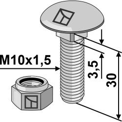 Boulon à tête bombée M10x1,5x30 avec écrou à freinage interne