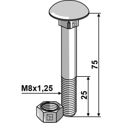 Boulon M8x1,25x75 galvanisé avec écrou
