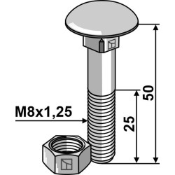 Boulon M8x1,25x50 galvanisé avec écrou