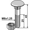 Boulon M8x1,25x45 galvanisé avec écrou
