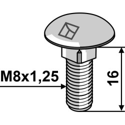 Boulon à tête bombée M8x1,25x16 - galvanisé - Kemper - 69947
