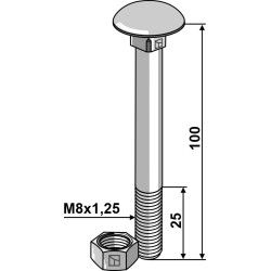 Boulon M8x1,25x100 galvanisé avec écrou