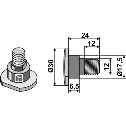 Boulon pour couteaux rotatifs - M12x1,75 - 12.9 - Krone - 141053.4