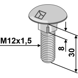 Boulon à tête bombée M12x1,5x30 sans écrou