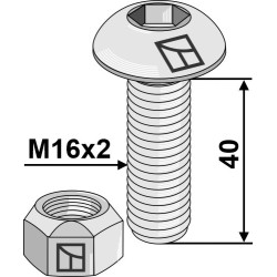 Boulon à tête bombée avec six pans creux M16x2x40 avec écrou à freinage interne