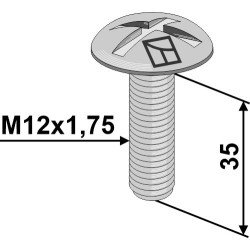 Boulon à tête bombée M12x1,75x35 sans écrou - Kuhn - 80101235