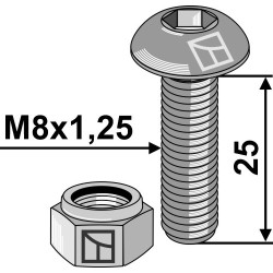 Boulon à tête bombée M8x1,25x25 avec six pans creux avec écrou - Storti - 90000053