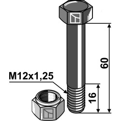 Boulon à tête hexagonale M12x1,25x60 avec écrou à freinage interne - Perfect - Schraube: 3165 - Mutter: 3134