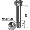 Boulon à tête hexagonale M12x1,25x60 avec écrou à freinage interne - Perfect - Schraube: 3165 - Mutter: 3134