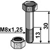 Boulon à tête hexagonale M8x1,25x30 avec écrou à freinage interne - Mulag - Schraube: SM35-07-0233 - Mutter: SB35-09-0641