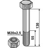 Boulon à tête hexagonale M20x2,5x130 avec écrou à freinage interne