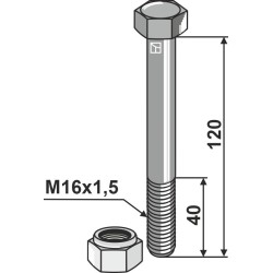 Boulon à tête hexagonale M16x1,5x120 avec écrou à freinage interne - Agrimaster