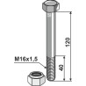 Boulon à tête hexagonale M16x1,5x120 avec écrou à freinage interne - Agrimaster