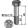 Boulon à tête hexagonale M12x1,75x45 avec écrou à freinage interne - Carroy et Giraudon