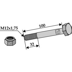 Boulon à tête hexagonale M12x1,75x100 avec écrou à freinage interne - Ferri - 0303017