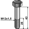 Boulon à tête hexagonale avec filet fin - M12x1,5x43 - 12.9