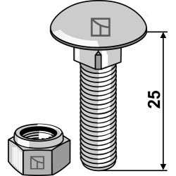 Boulon à tête bombée M8x1,25x25 avec écrou à freinage interne