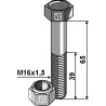 Boulon à tête hexagonale M16x1,5x65 avec écrou à freinage interne