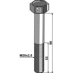 Boulon à tête hexagonale M20x2,5x90 sans écrou - Lemken - 3014607