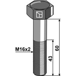 Boulon à tête hexagonale M16x2x60 sans écrou