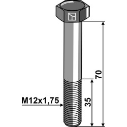 Boulon à tête hexagonale M12x1,75x70 sans écrou