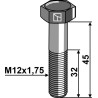 Boulon à tête hexagonale M12x1,75x45 sans écrou