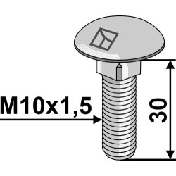 Boulon à tête bombée M10x1,5x30 sans écrou - galvanisé