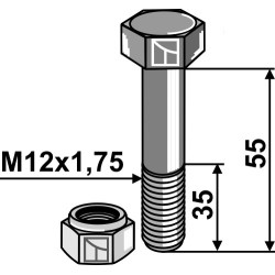 Boulon avec écrou à freinage interne - M12 - 8.8