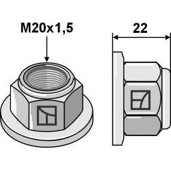 Écrou à embase à freinage interne - Polystop - M20x1,5 - 10.9