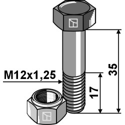 Boulon à tête hexagonale M12x1,25x35 avec écrou à freinage interne - Muratori - 60000500