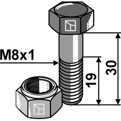 Boulon à tête hexagonale M8x1x30 avec écrou à freinage interne