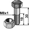 Boulon à tête hexagonale M8x1x30 avec écrou à freinage interne